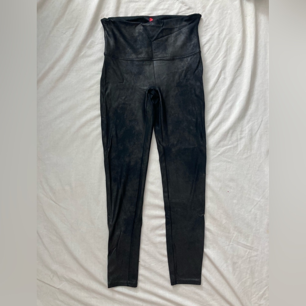 SPANX Faux Leather Black Shiny Leggings Size XL